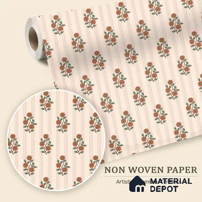 Japanese Orange Bouquet Motif Wallpaper Reflecting Traditional Art and Culture | WP 05265 B Non Woven | 150 GSM WP01MTF Paper | (MOQ = 30 Sq. Ft.)