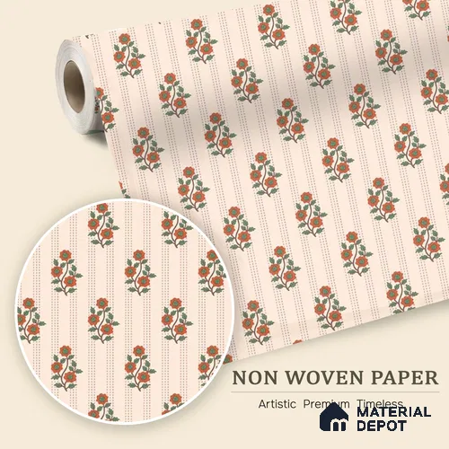 Japanese Orange Bouquet Motif Wallpaper Reflecting Traditional Art and Culture | WP 05265 B Non Woven | 150 GSM WP01MTF Paper | (MOQ = 30 Sq. Ft.)