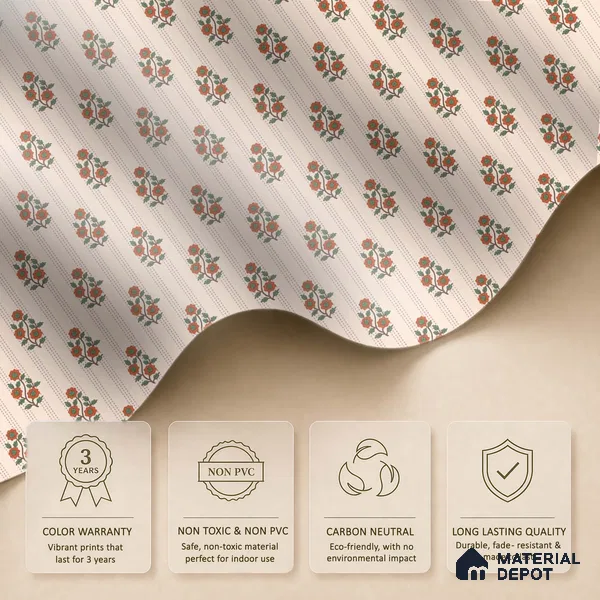 Japanese Orange Bouquet Motif Wallpaper Reflecting Traditional Art and Culture | WP 05265 B Non Woven | 150 GSM WP01MTF Paper | (MOQ = 30 Sq. Ft.)