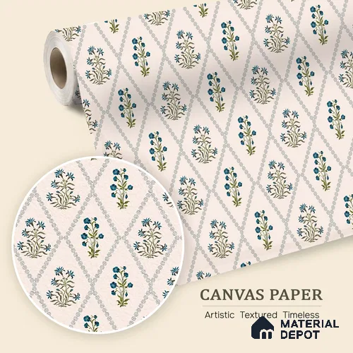 Radiant Hand-Drawn Geometric Flowers Wallpaper Intertwined with Flourishing Florals | WP 05267 Canvas | 250 GSM WP01CNF Paper | (MOQ = 30 Sq. Ft.)