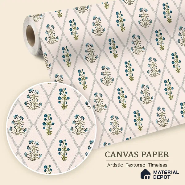 Radiant Hand-Drawn Geometric Flowers Wallpaper Intertwined with Flourishing Florals | WP 05267 Canvas | 250 GSM WP01CNF Paper | (MOQ = 30 Sq. Ft.)