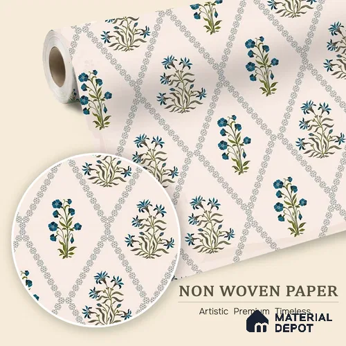 Radiant Hand-Drawn Geometric Flowers Wallpaper Intertwined with Flourishing Florals | WP 05267 B Non Woven | 150 GSM WP01MTF Paper | (MOQ = 30 Sq. Ft.)