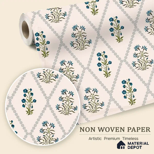 Radiant Hand-Drawn Geometric Flowers Wallpaper Intertwined with Flourishing Florals | WP 05267 B Non Woven | 150 GSM WP01MTF Paper | (MOQ = 30 Sq. Ft.)