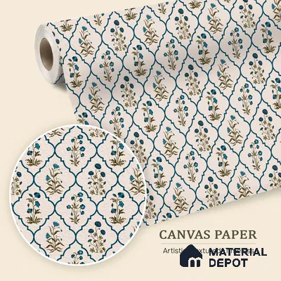 Floral Geometry Fusion Wallpaper of Colorful Blossoms for Vibrant Fabric Design | WP 05270 Canvas | 250 GSM WP01CNF Paper | (MOQ = 30 Sq. Ft.)
