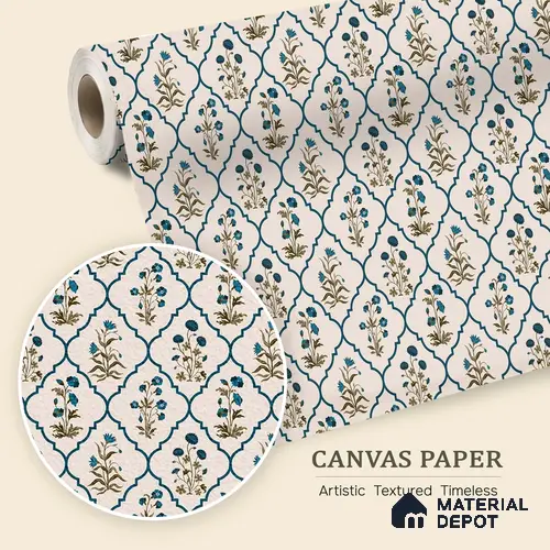 Floral Geometry Fusion Wallpaper of Colorful Blossoms for Vibrant Fabric Design | WP 05270 Canvas | 250 GSM WP01CNF Paper | (MOQ = 30 Sq. Ft.)