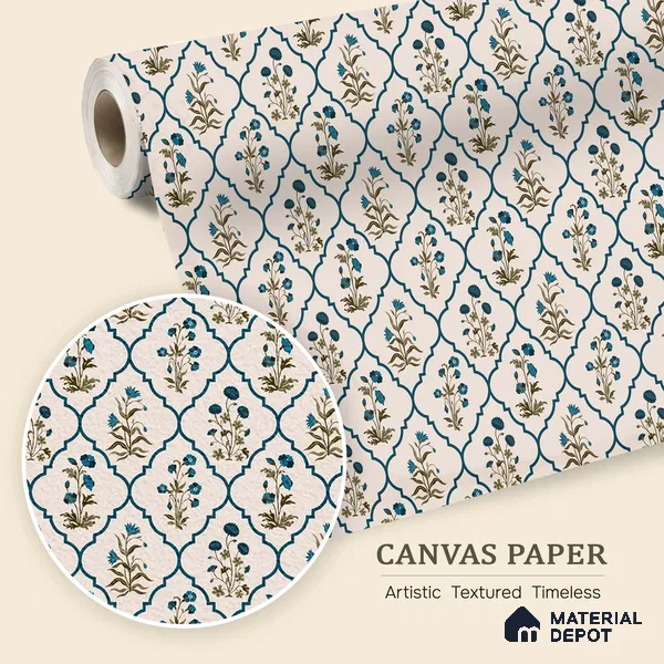 Floral Geometry Fusion Wallpaper of Colorful Blossoms for Vibrant Fabric Design | WP 05270 Canvas | 250 GSM WP01CNF Paper | (MOQ = 30 Sq. Ft.)