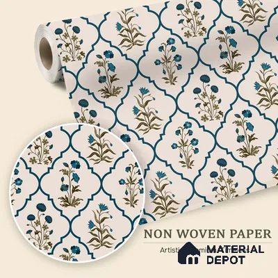 Floral Geometry Fusion Wallpaper of Colorful Blossoms for Vibrant Fabric Design | WP 05270 B Non Woven | 150 GSM WP01MTF Paper | (MOQ = 30 Sq. Ft.)