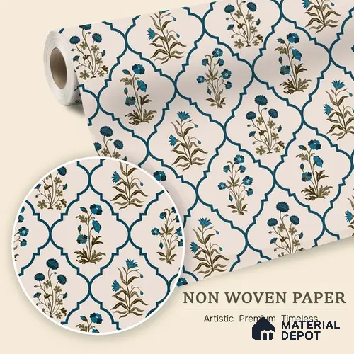 Floral Geometry Fusion Wallpaper of Colorful Blossoms for Vibrant Fabric Design | WP 05270 B Non Woven | 150 GSM WP01MTF Paper | (MOQ = 30 Sq. Ft.)