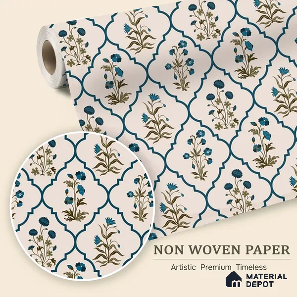Floral Geometry Fusion Wallpaper of Colorful Blossoms for Vibrant Fabric Design | WP 05270 B Non Woven | 150 GSM WP01MTF Paper | (MOQ = 30 Sq. Ft.)
