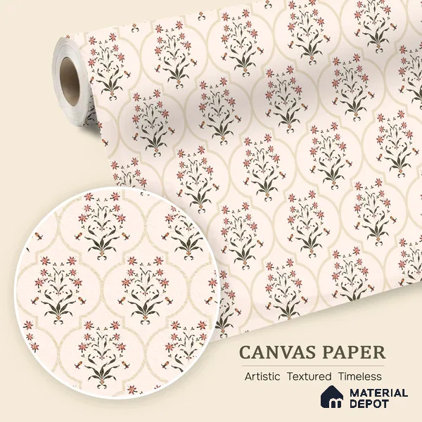 Petal Craft Geometry Wallpaper of Hand-Drawn Colorful Flowers for Fabric Art | WP 05273 Canvas | 250 GSM WP01CNF Paper | (MOQ = 30 Sq. Ft.)