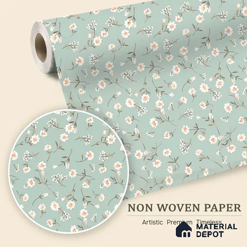 Sweet Bloom Textile Illustration Wallpaper Featuring Playful Cute Floral Motifs | WP 05274 B Non Woven | 150 GSM WP01MTF Paper | (MOQ = 30 Sq. Ft.)