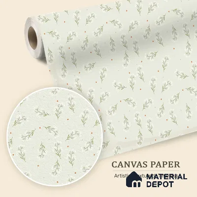 Mint Heart Whimsy Wallpaper with White Flowers Hearts and Dots on Soft Background | WP 05275 Canvas | 250 GSM WP01CNF Paper | (MOQ = 30 Sq. Ft.)