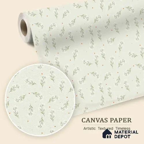 Mint Heart Whimsy Wallpaper with White Flowers Hearts and Dots on Soft Background | WP 05275 Canvas | 250 GSM WP01CNF Paper | (MOQ = 30 Sq. Ft.)
