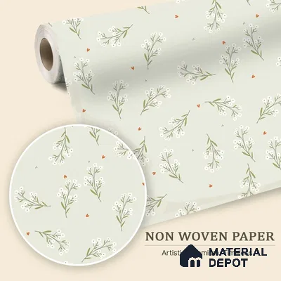 Mint Heart Whimsy Wallpaper with White Flowers Hearts and Dots on Soft Background | WP 05275 B Non Woven | 150 GSM WP01MTF Paper | (MOQ = 30 Sq. Ft.)
