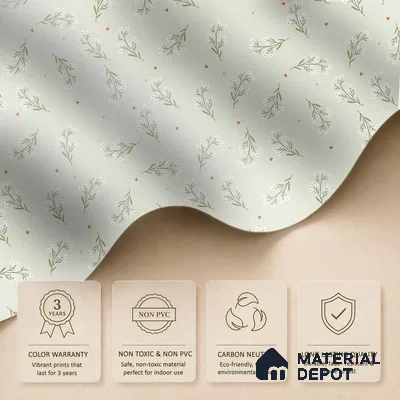 Mint Heart Whimsy Wallpaper with White Flowers Hearts and Dots on Soft Background | WP 05275 B Non Woven | 150 GSM WP01MTF Paper | (MOQ = 30 Sq. Ft.)