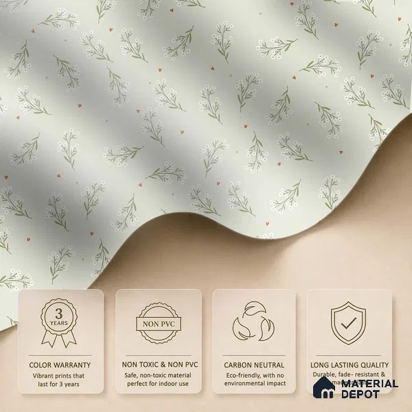 Mint Heart Whimsy Wallpaper with White Flowers Hearts and Dots on Soft Background | WP 05275 B Non Woven | 150 GSM WP01MTF Paper | (MOQ = 30 Sq. Ft.)