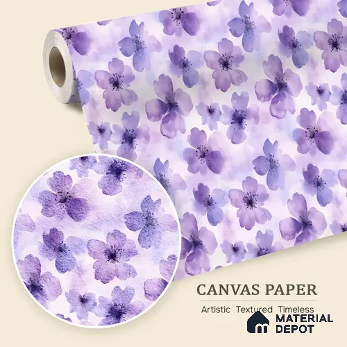 Purple Watercolor Blossoms Wallpaper Flowing Gracefully Across a Soft Pastel Background | WP 05276 Canvas | 250 GSM WP01CNF Paper | (MOQ = 30 Sq. Ft.)