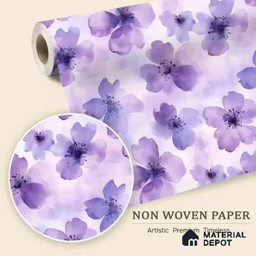 Purple Watercolor Blossoms Wallpaper Flowing Gracefully Across a Soft Pastel Background | WP 05276 B Non Woven | 150 GSM WP01MTF Paper | (MOQ = 30 Sq. Ft.)