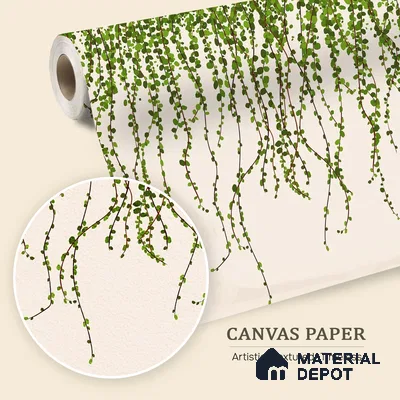 Green Foliage Wall Illustration Wallpaper of Climbing Leaves in Seamless Flow | WP 05279 Canvas | 250 GSM WP01CNF Paper | (MOQ = 30 Sq. Ft.)