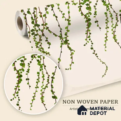 Green Foliage Wall Illustration Wallpaper of Climbing Leaves in Seamless Flow | WP 05279 B Non Woven | 150 GSM WP01MTF Paper | (MOQ = 30 Sq. Ft.)