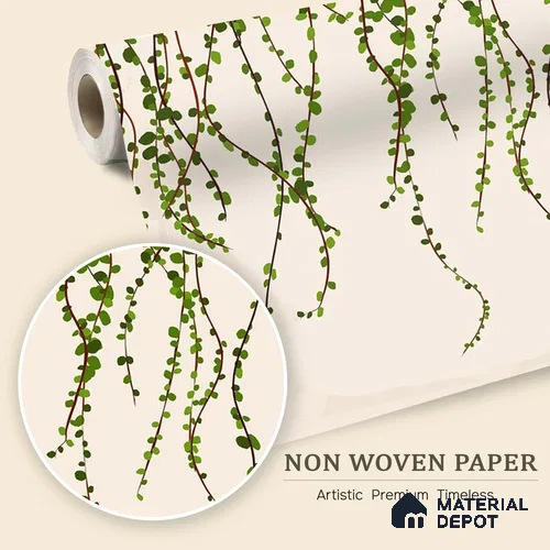 Green Foliage Wall Illustration Wallpaper of Climbing Leaves in Seamless Flow | WP 05279 B Non Woven | 150 GSM WP01MTF Paper | (MOQ = 30 Sq. Ft.)