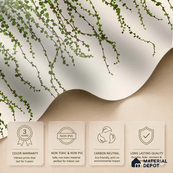 Green Foliage Wall Illustration Wallpaper of Climbing Leaves in Seamless Flow | WP 05279 B Non Woven | 150 GSM WP01MTF Paper | (MOQ = 30 Sq. Ft.)