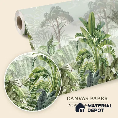 Tropical Bliss Wall Mural Wallpaper with Lush Plants and Exotic Details | WP 05281 Canvas | 250 GSM WP01CNF Paper | (MOQ = 30 Sq. Ft.)