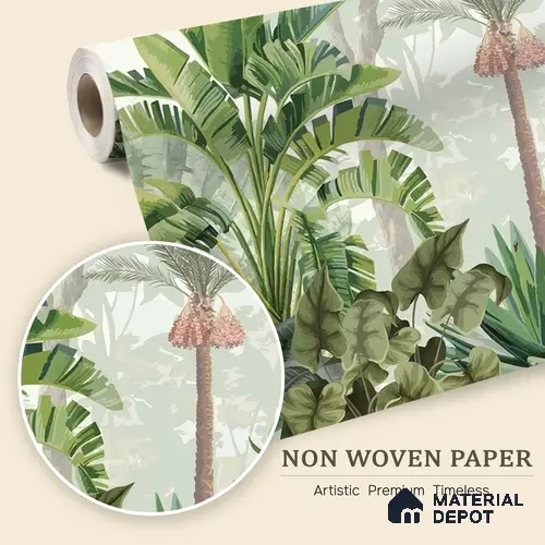 Tropical Bliss Wall Mural Wallpaper with Lush Plants and Exotic Details | WP 05281 B Non Woven | 150 GSM WP01MTF Paper | (MOQ = 30 Sq. Ft.)