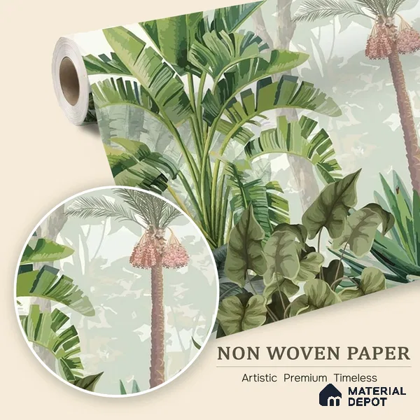 Tropical Bliss Wall Mural Wallpaper with Lush Plants and Exotic Details | WP 05281 B Non Woven | 150 GSM WP01MTF Paper | (MOQ = 30 Sq. Ft.)