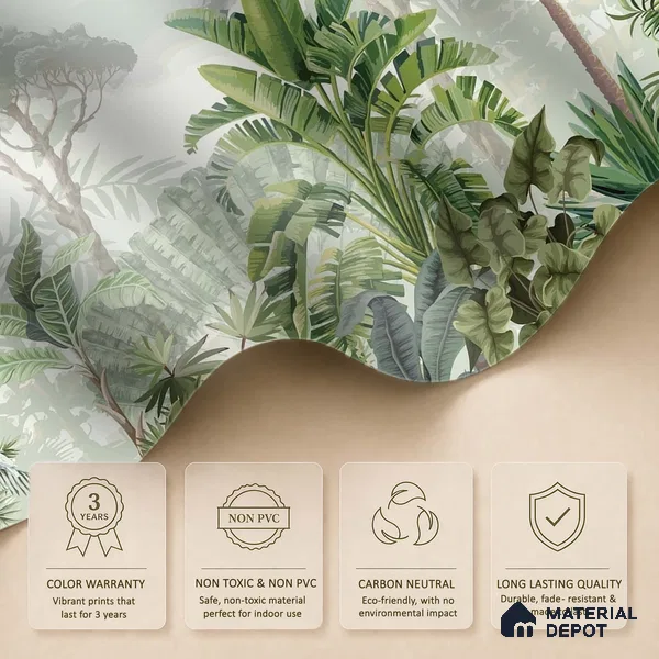 Tropical Bliss Wall Mural Wallpaper with Lush Plants and Exotic Details | WP 05281 B Non Woven | 150 GSM WP01MTF Paper | (MOQ = 30 Sq. Ft.)