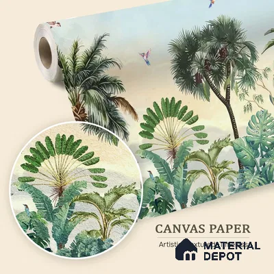 Jungle Garden Wall Mural Illustration Wallpaper Bringing Nature into Interior Spaces | WP 05282 Canvas | 250 GSM WP01CNF Paper | (MOQ = 30 Sq. Ft.)
