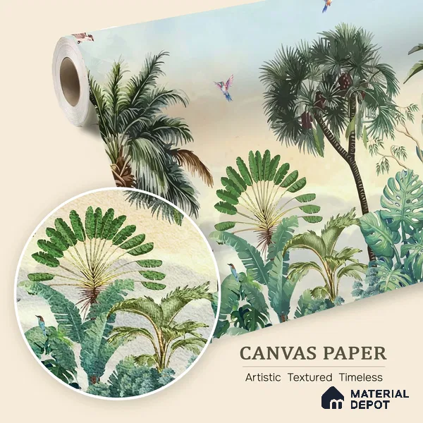 Jungle Garden Wall Mural Illustration Wallpaper Bringing Nature into Interior Spaces | WP 05282 Canvas | 250 GSM WP01CNF Paper | (MOQ = 30 Sq. Ft.)