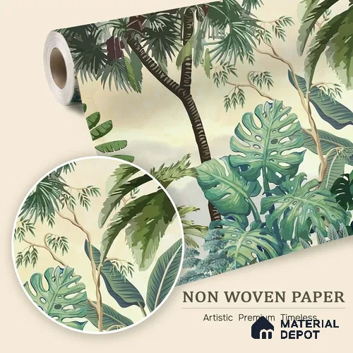 Jungle Garden Wall Mural Illustration Wallpaper Bringing Nature into Interior Spaces | WP 05282 B Non Woven | 150 GSM WP01MTF Paper | (MOQ = 30 Sq. Ft.)