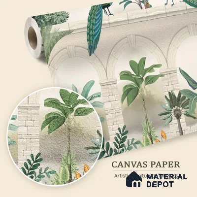 Traditional Mughal Wall Mural Wallpaper of Tropical Plants Birds and Peacock | WP 05283 Canvas | 250 GSM WP01CNF Paper | (MOQ = 30 Sq. Ft.)