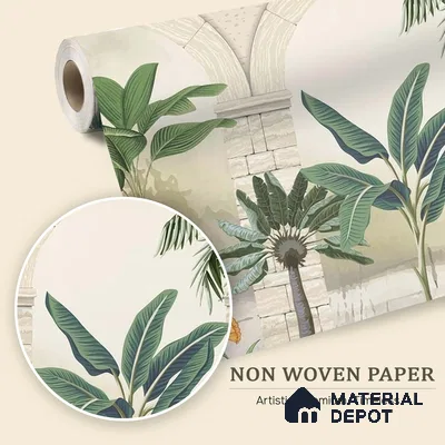 Traditional Mughal Wall Mural Wallpaper of Tropical Plants Birds and Peacock | WP 05283 B Non Woven | 150 GSM WP01MTF Paper | (MOQ = 30 Sq. Ft.)