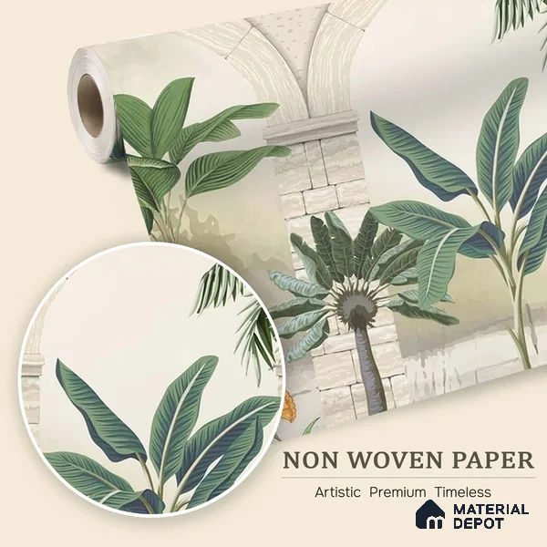 Traditional Mughal Wall Mural Wallpaper of Tropical Plants Birds and Peacock | WP 05283 B Non Woven | 150 GSM WP01MTF Paper | (MOQ = 30 Sq. Ft.)