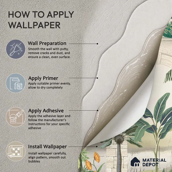 Traditional Mughal Wall Mural Wallpaper of Tropical Plants Birds and Peacock | WP 05283 B Non Woven | 150 GSM WP01MTF Paper | (MOQ = 30 Sq. Ft.)