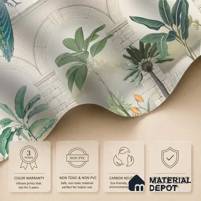 Traditional Mughal Wall Mural Wallpaper of Tropical Plants Birds and Peacock | WP 05283 B Non Woven | 150 GSM WP01MTF Paper | (MOQ = 30 Sq. Ft.)