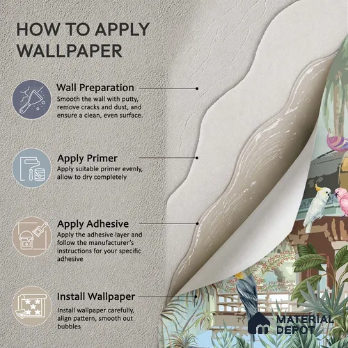 Mughal Forest Garden Illustration Wallpaper with Regal Plant Arches and Birds | WP 05284 B Non Woven | 150 GSM WP01MTF Paper | (MOQ = 30 Sq. Ft.)