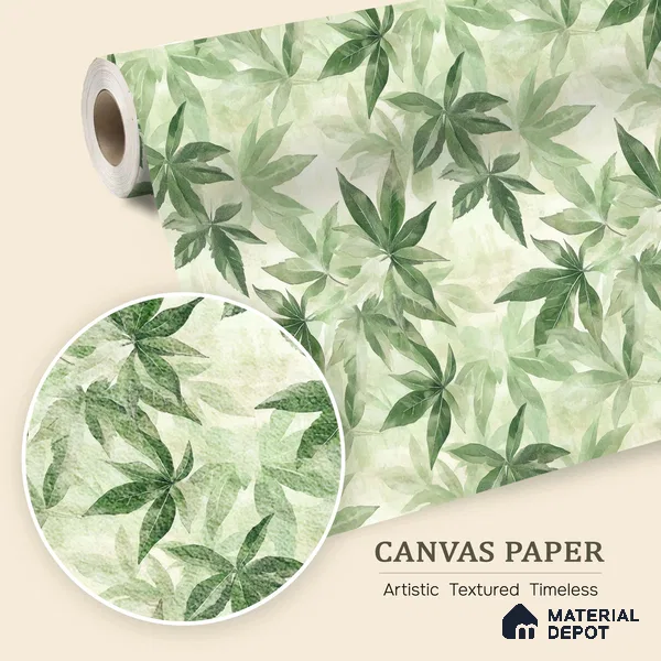 Cute Green Leaves Watercolor Seamless Background Wallpaper with Soft Botanical Charm | WP 05285 Canvas | 250 GSM WP01CNF Paper | (MOQ = 30 Sq. Ft.)
