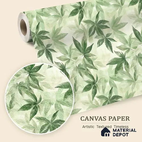 Cute Green Leaves Watercolor Seamless Background Wallpaper with Soft Botanical Charm | WP 05285 Canvas | 250 GSM WP01CNF Paper | (MOQ = 30 Sq. Ft.)