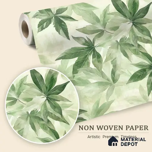 Cute Green Leaves Watercolor Seamless Background Wallpaper with Soft Botanical Charm | WP 05285 B Non Woven | 150 GSM WP01MTF Paper | (MOQ = 30 Sq. Ft.)