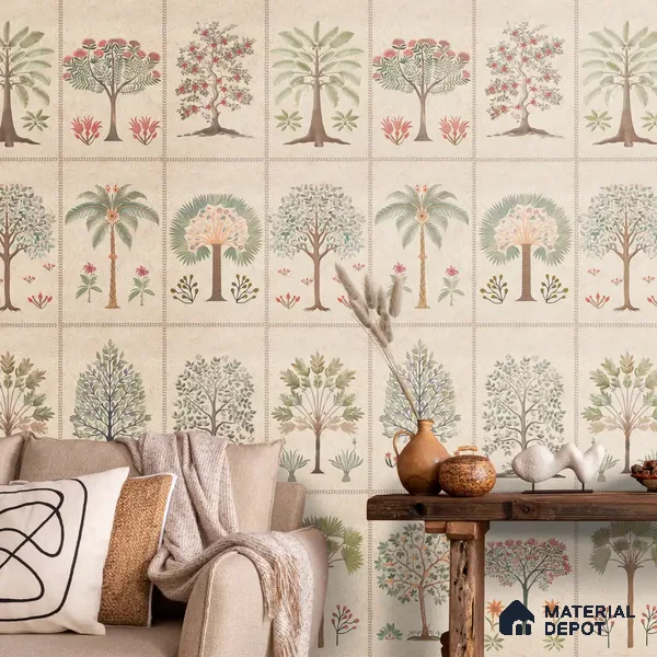 Beige Botanical Bliss Canvas wallpaper Customised for Walls