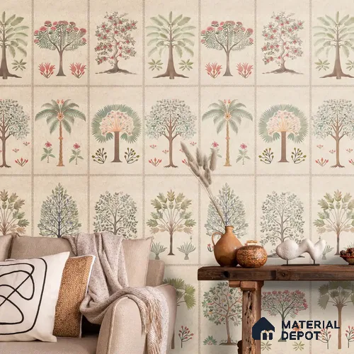 Beige Botanical Bliss Sandstone wallpaper Customised for Walls