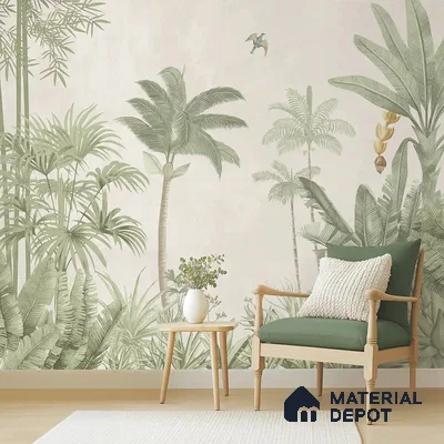 Jungle Village, Handmade Tropical Wallpaper | Customised Size Wallpaper