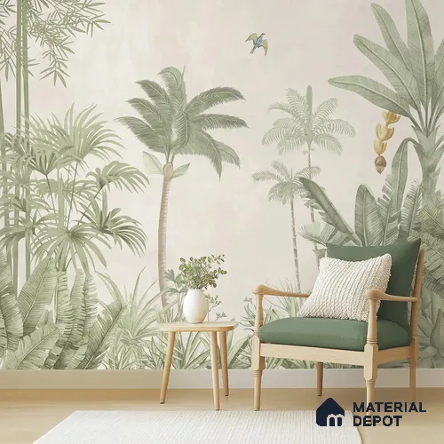 Jungle Village, Sandstone Tropical Wallpaper | Customised Size Wallpaper