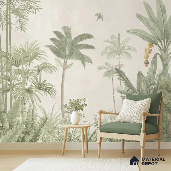 Jungle Village, Sandstone Tropical Wallpaper | Customised Size Wallpaper