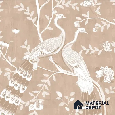 Morni, Peacock Chinoiserie Sandstone Wallpaper, Clay Beige Customised Wallpaper
