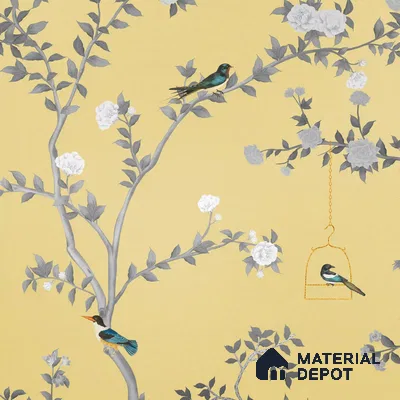 Aura in the Garden, Yellow Chinoiserie Sandstone Wallpaper