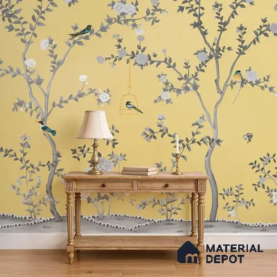Aura in the Garden, Yellow Chinoiserie Sandstone Wallpaper
